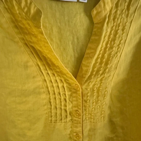Kim Rogers Yellow 100% linen Blouse size XL 3/4 sleeves - Picture 2 of 8